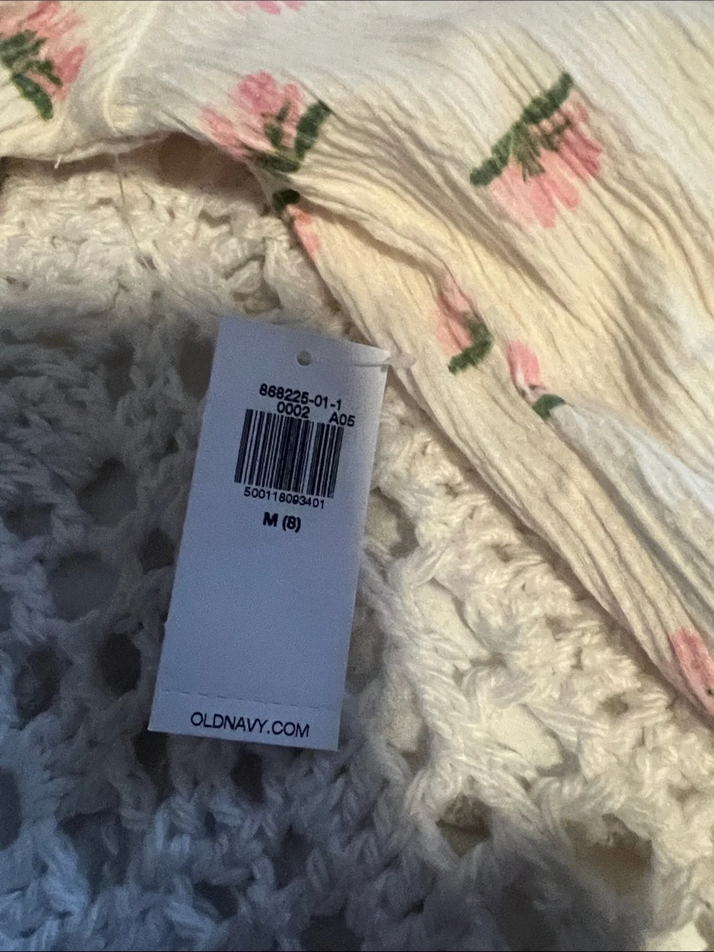 Old Navy Cream Crop Top with Pink Floral Print